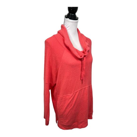 Favorite Lounge Top Plus Sz XXL Orange Drawstring Cowl Neck Knit Shirt Soft Cozy - Picture 2 of 11